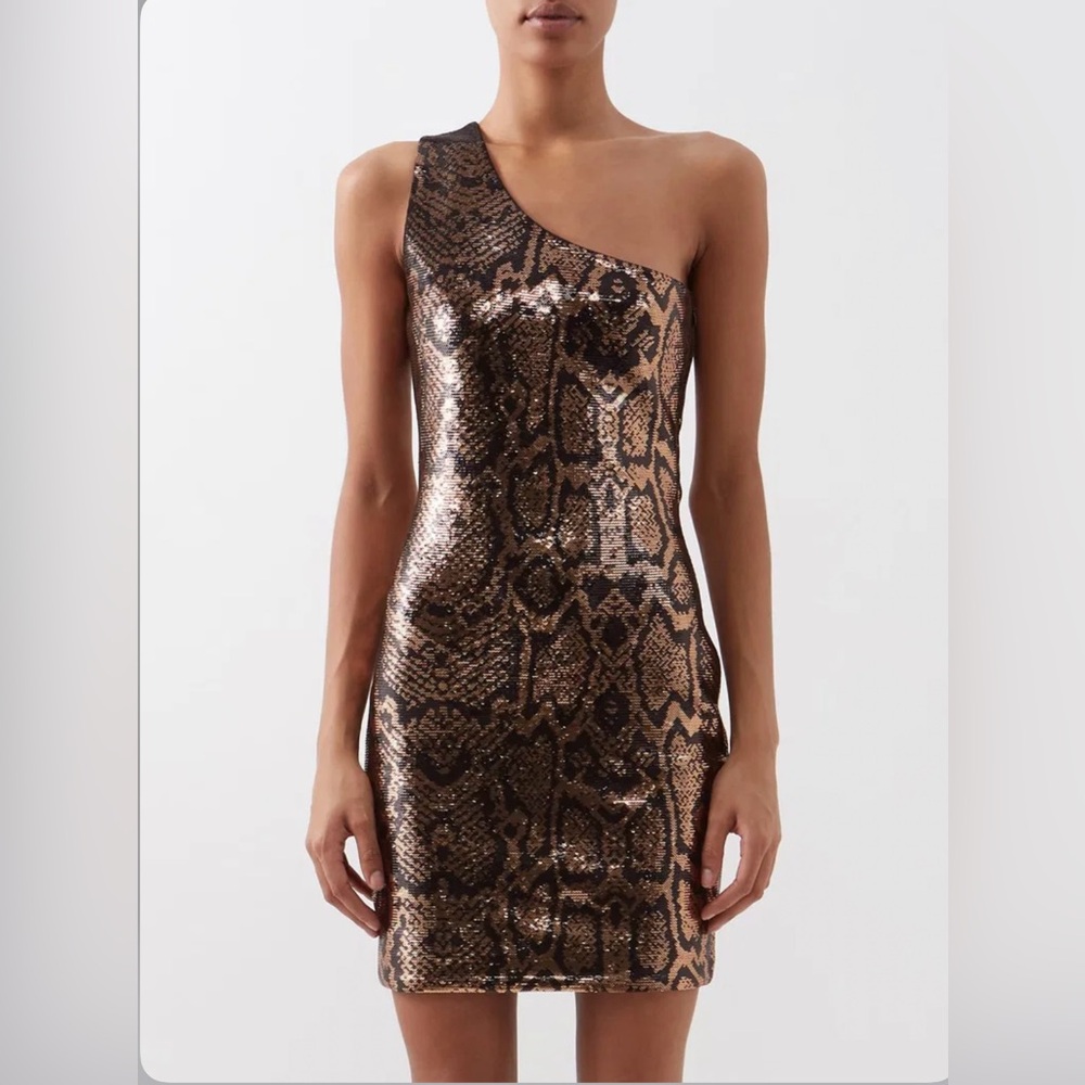 BALENCIAGA One-Shoulder Snake-Sequinned Mini Dress size 36 - NWT